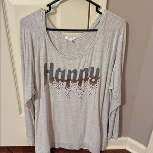 Maurices Light Gray 'Happy' Long Sleeve Top